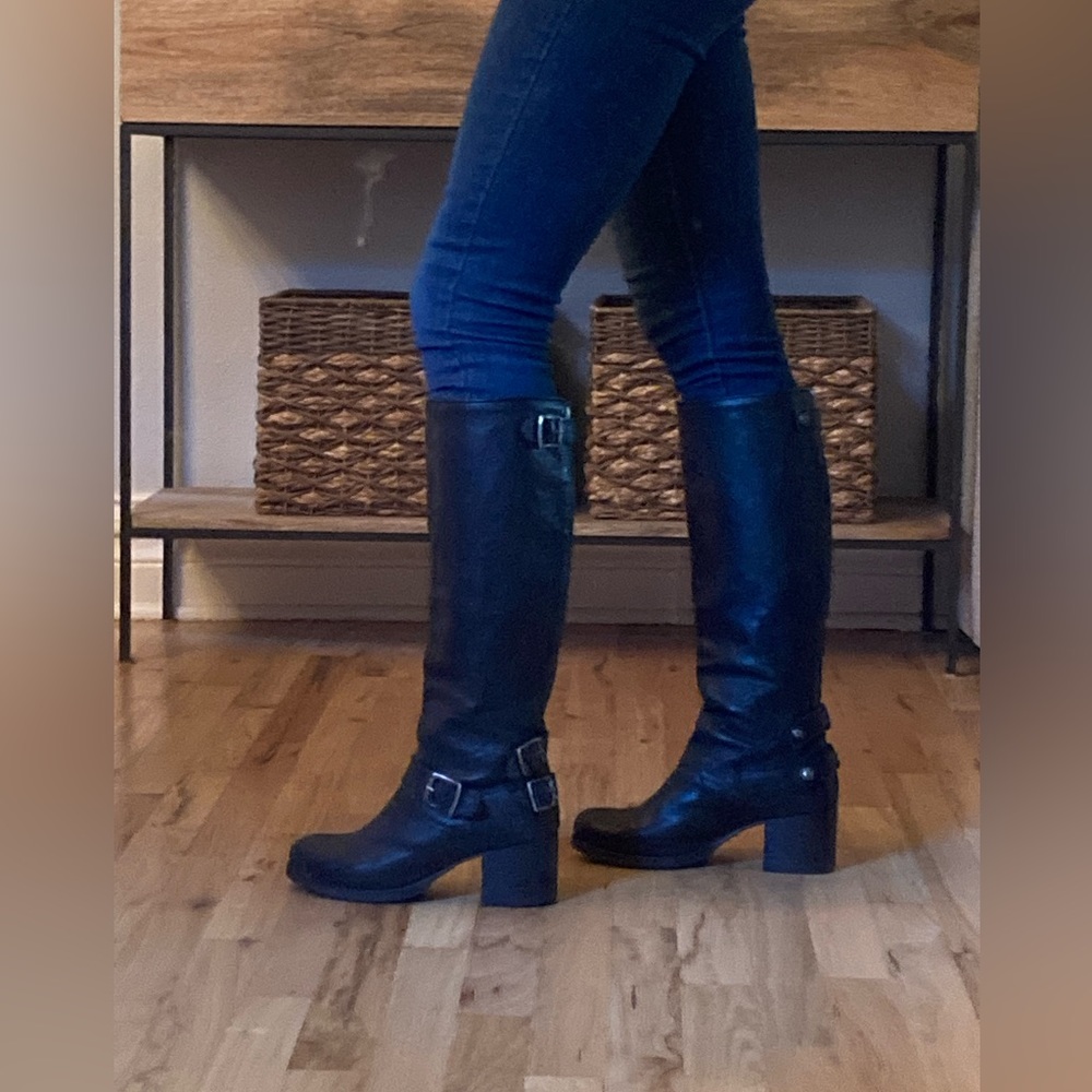 Frye Moto Boots- Black Knee High Size 7